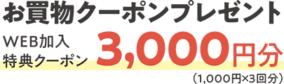 お買い物クーポンプレゼント　WEB加入特典クーポン　3,000円分（1,000円×3回分）