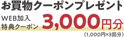 お買い物クーポンプレゼント　WEB加入特典クーポン　3000円分（1000円×3回分）