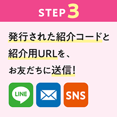 ステップ3：発行された紹介コードと紹介用URLを、お友だちに送信！