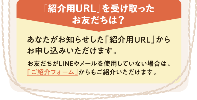 ステップ1：画面上の「紹介用URLを発行」ボタンをクリック　ステップ2：組合員コードなど必要事項を入力して「紹介コードを発行する」ボタンをクリック　ステップ3：発行された紹介コードと紹介用URLを、お友だちに送信！ご紹介手続き完了！