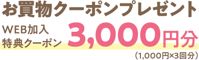 お買い物クーポンプレゼント　WEB加入特典クーポン　3000円分（1000円×3回分）