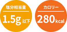 塩分相当量1.5g以下、カロリー280kcal